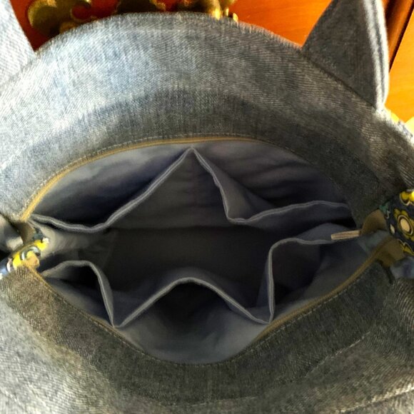 Handmade Denim and Cotton Quilted Purse with Zip Closure and Shabby Chic Flower - Picture 6 of 10